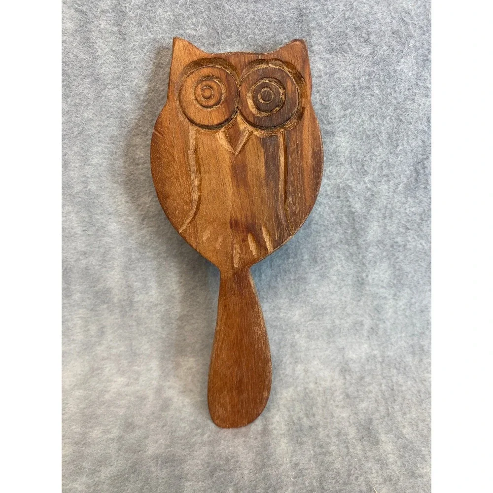 Hand Carved Wooden Owl Spreader‎ Kitchen Utensil Decor Collectible Folk Art